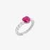 white gold ring with a red ruby heart