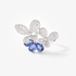 White gold ring with diamond butterflies and sapphires