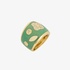 Gold ring with green enamel and diamonds