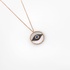 Pink gold round evil eye pendant with mother of pearl and sapphires