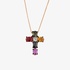 Rainbow cross in pink gold with sapphires