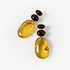 Fashionable silver earrings with amber and onyx