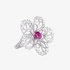 White gold big flower ring with ruby center