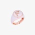 Fashionable pink gold "F" ring with pink enamel and diamonds