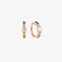 Pink gold hoops with rainbow colored sapphires and baguette diamonds