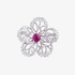 White gold big flower ring with ruby center
