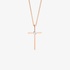 Long and thin pink gold cross with a round diamond