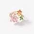 Gold rainbow flower ring with diamonds