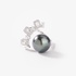 White gold ring with diamonds and a black pearl