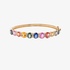 Gold bangle bracelet with oval cut rainbow sapphires and diamonds