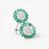 White gold double flower ring with emeralds and diamonds