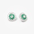 White gold big flower earrings with emeralds and diamonds