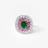 Impressive ring with pink sapphires, diamonds and emerald