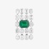 White gold rectungular diamond ring with a central emerald