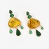 Fashionable silver earrings with malachite and amber