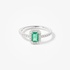 White gold rectangular emerald ring with diamonds