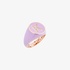 Fashionable pink gold "K" ring with purple enamel and diamonds
