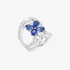 white gold ring with a sapphire flower and diamonds