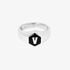 Silver men's ring with black enamel lettering V