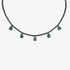 Black diamond tennis necklace with hanging drop emeralds