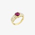 Gold ruby ring with baguette diamonds