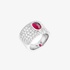 Εντυπωσιακό λευκόχρυσο δαχτυλίδι με διαμάντια και ρουμπίνι cabochon