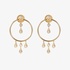 gold round earrings with dangling diamonds