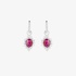 White gold earrings with dangling ruby rosettes