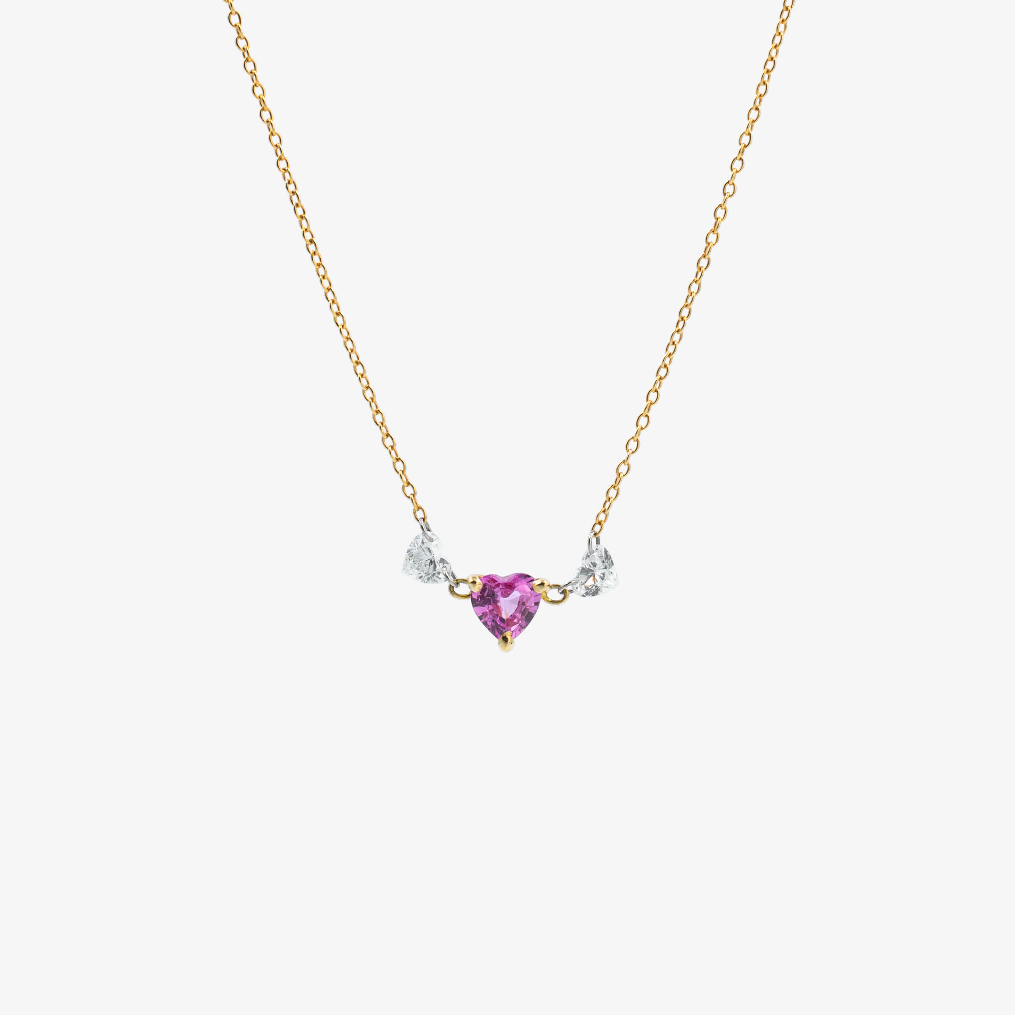 Triple pink sapphire heart shaped necklace | Venetia Vildiridis E-Shop