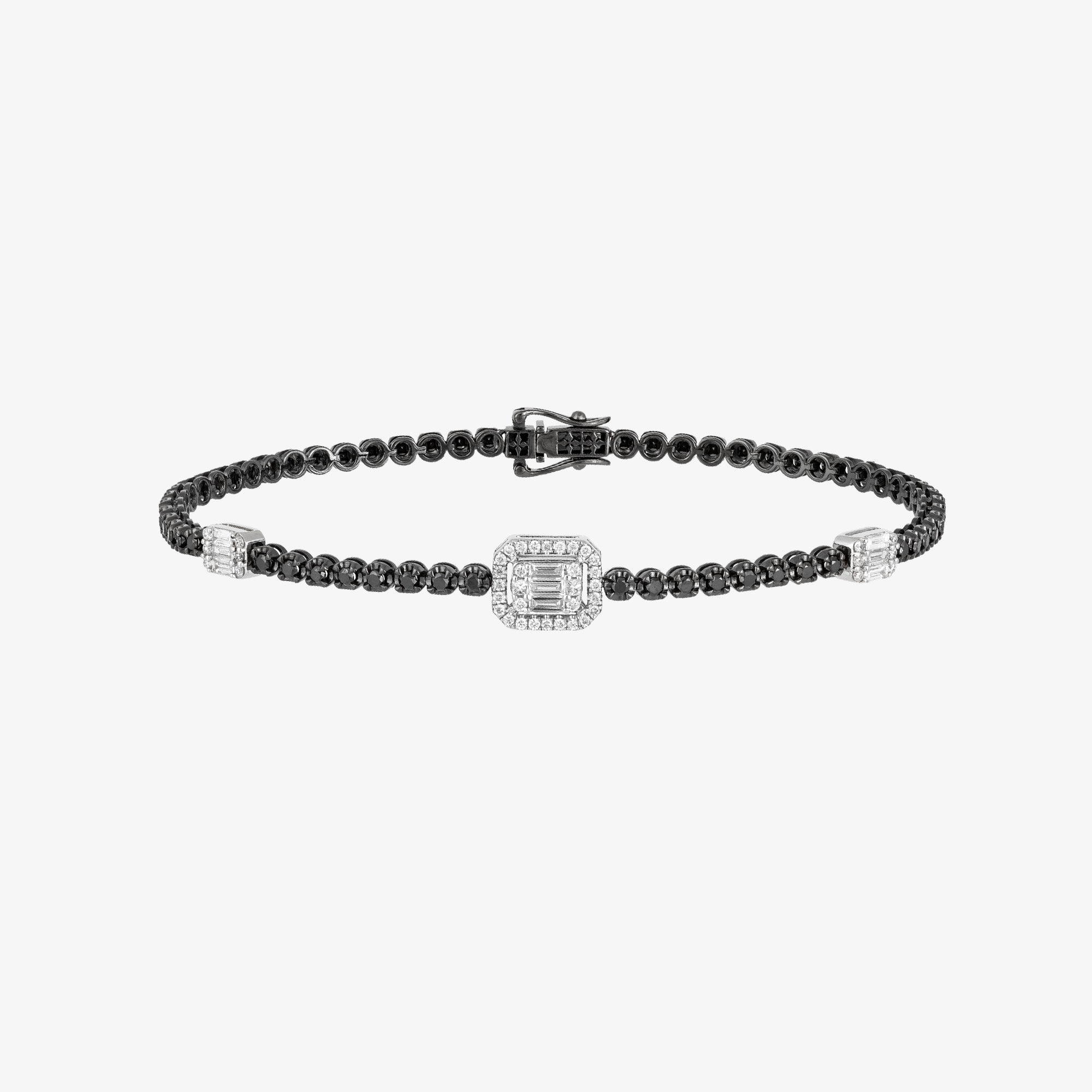 Black diamond tennis bracelet with rectangular center | Venetia ...