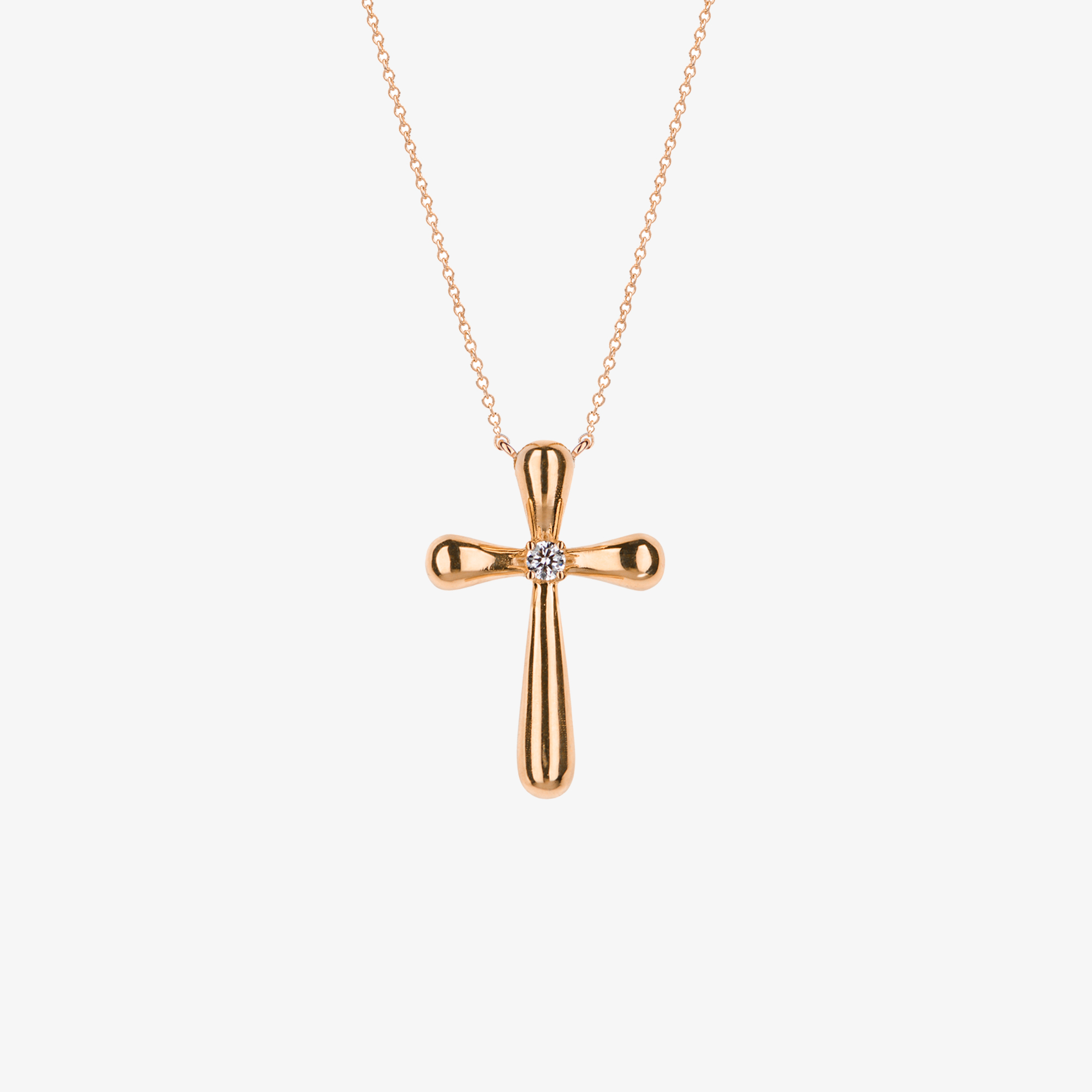 Pink gold cross with a diamond in the centre Vildiridis