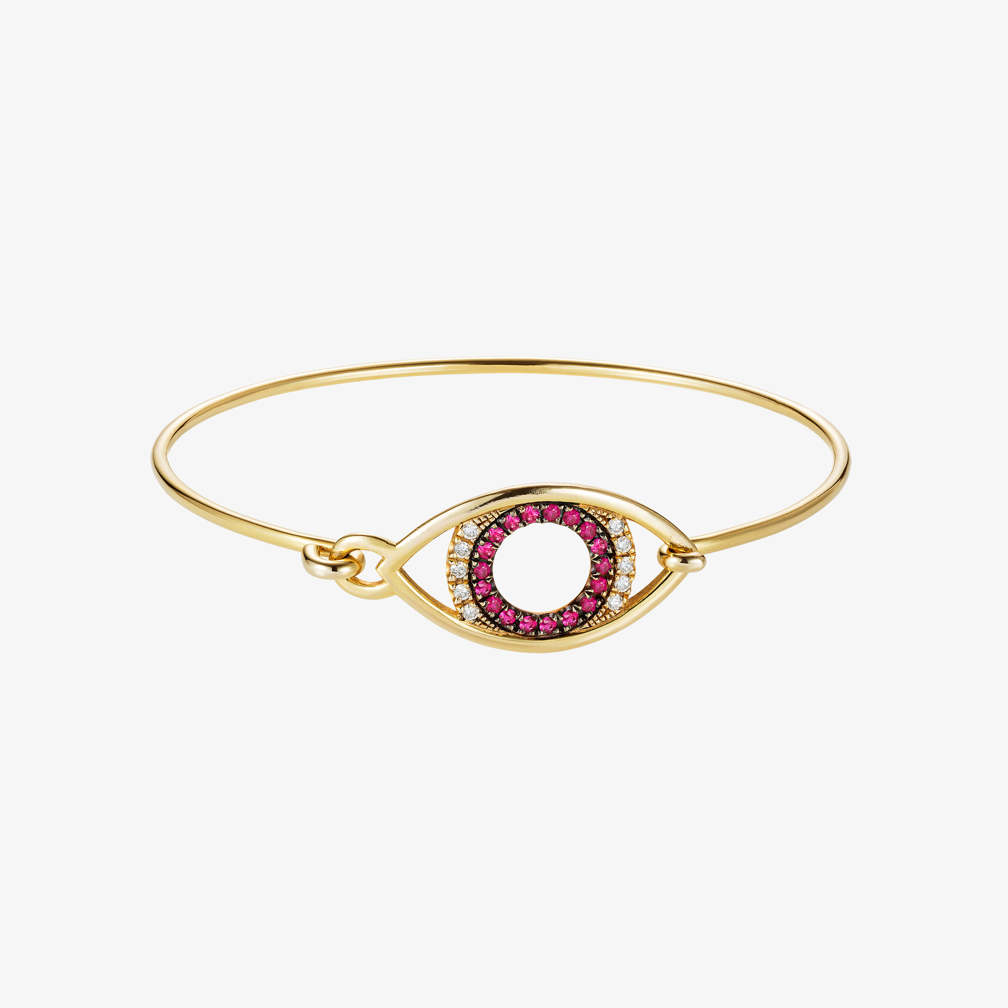 Marianna Lemos evil eye bangle bracelet with pink sapphire stones