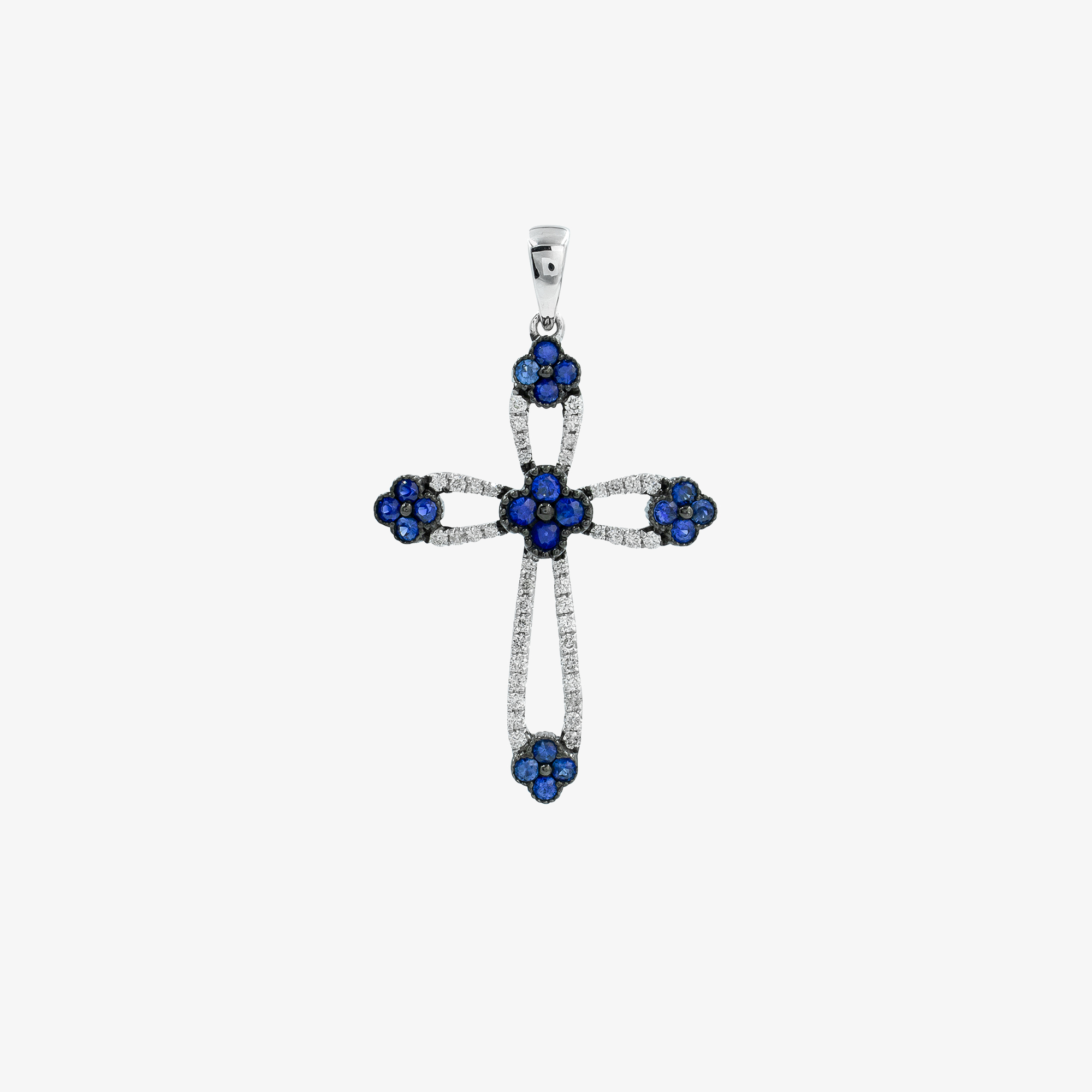 White gold cross with diamonds and sapphire flowers | Venetia ...