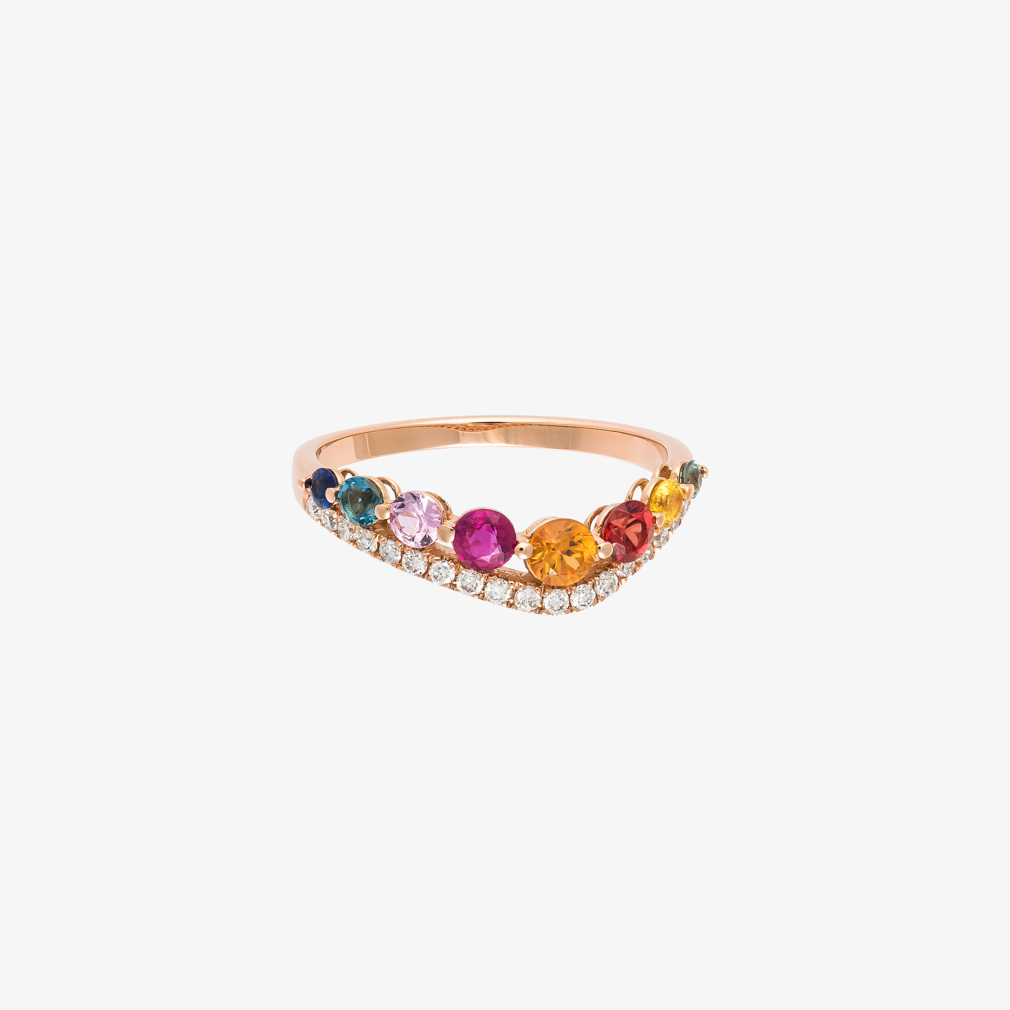Tiny rainbow ring with colourful sapphires | Venetia Vildiridis E-Shop