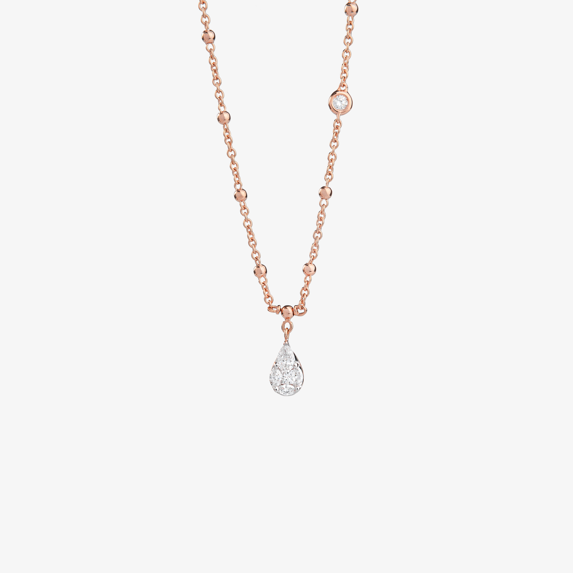 Pink gold chain necklace with a single diamond drop | Venetia ...