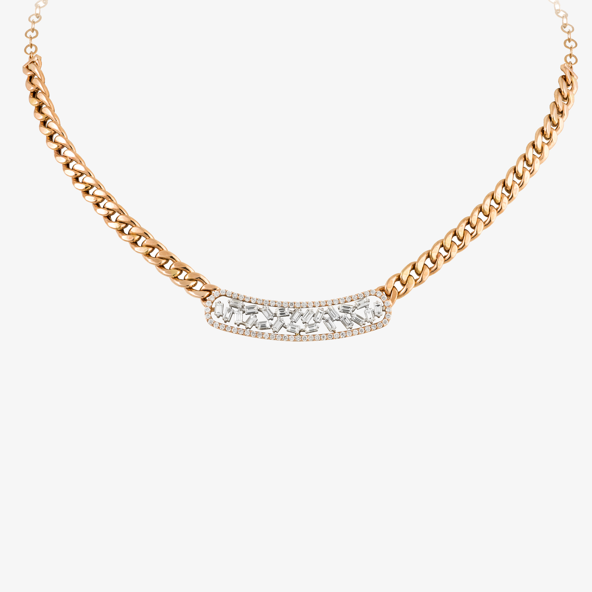 Pink gold chain necklace with baguette diamonds Vildiridis