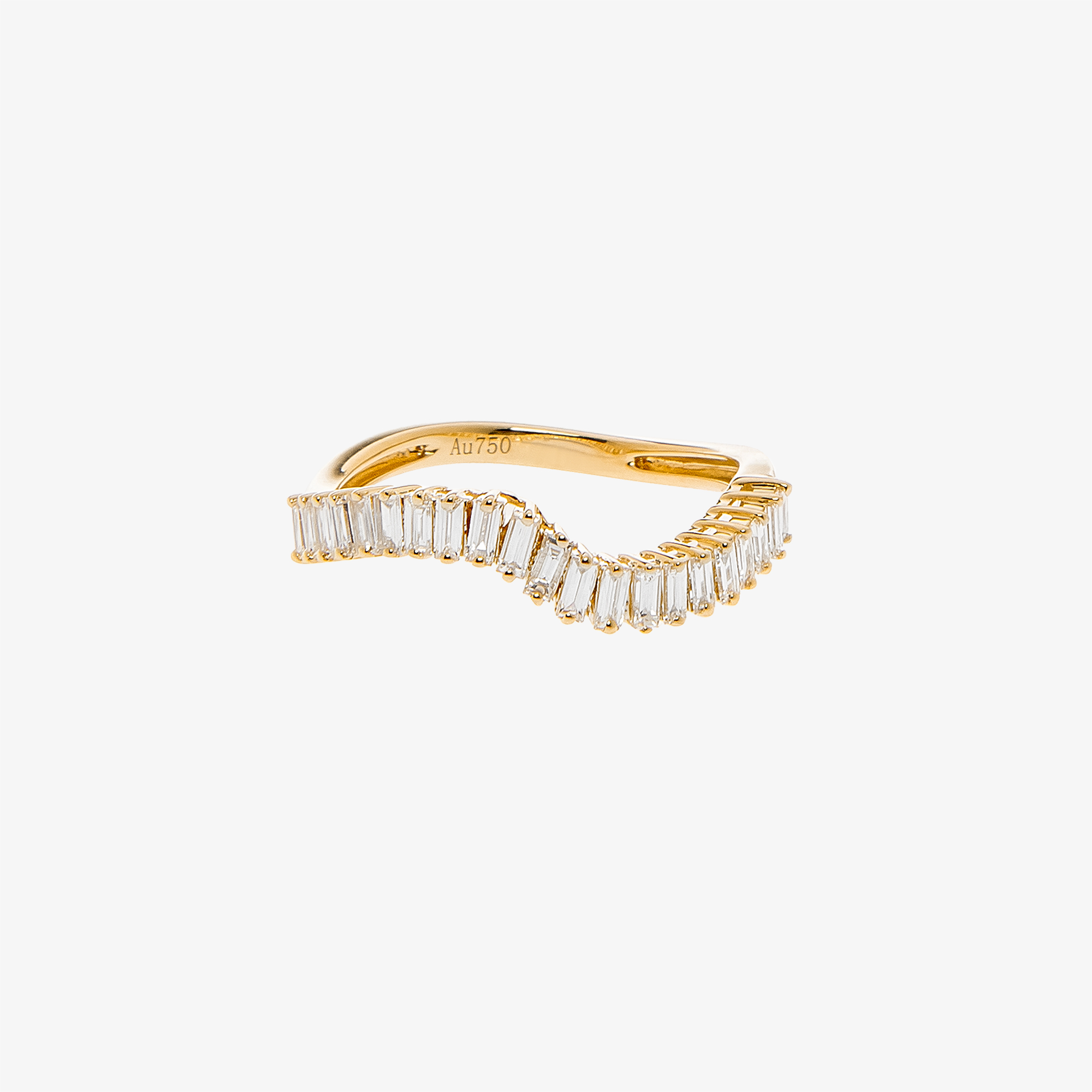 Gold wavy half band ring with baguette diamonds | Venetia Vildiridis E-Shop