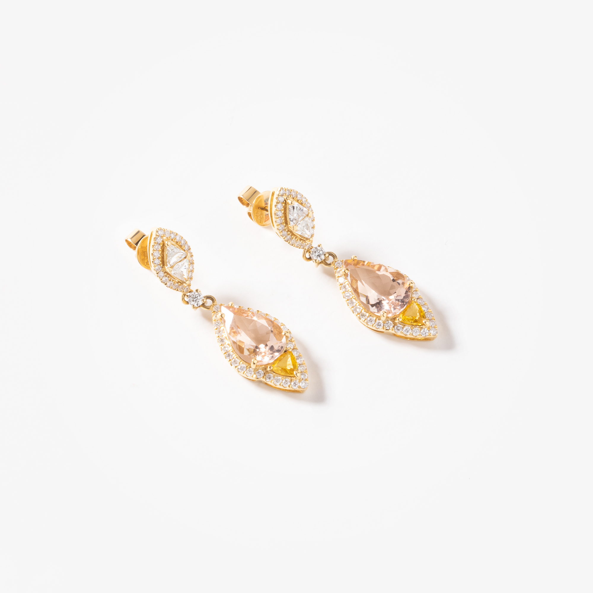 Gold Long Earrings With Morganite And Diamonds Venetia Vildiridis E Shop