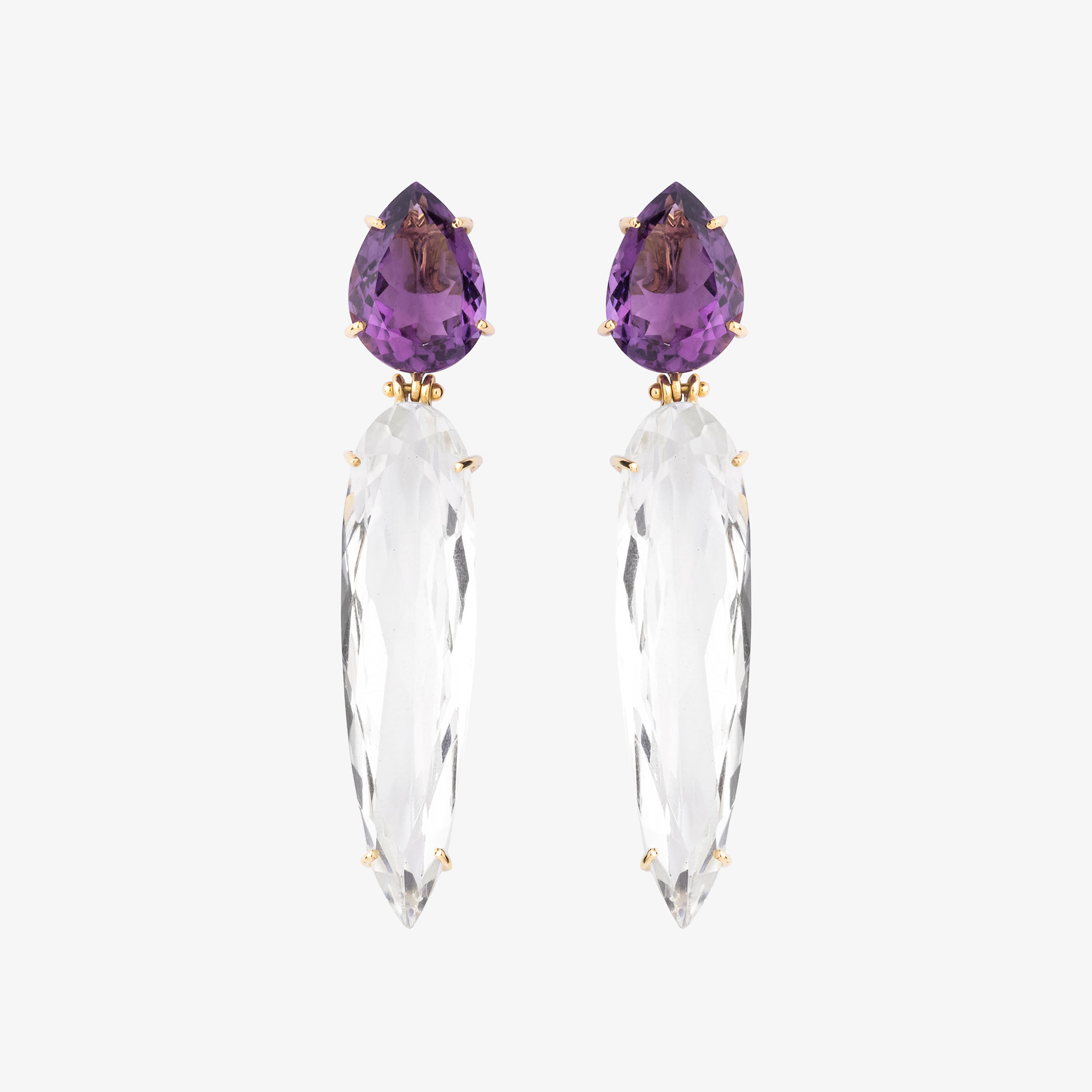 Long Earrings With Amethyst And Quartz Venetia Vildiridis E Shop