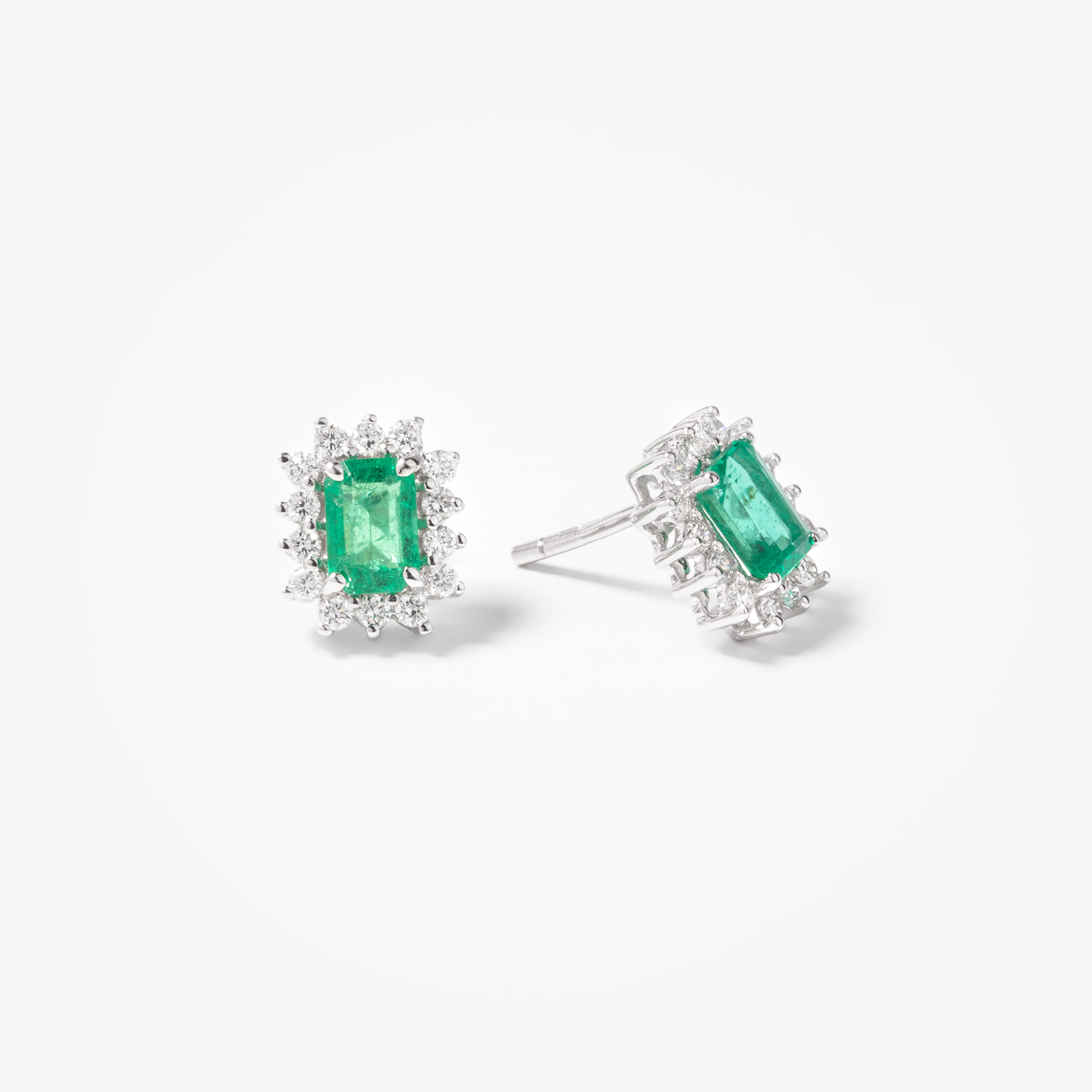 White gold rectangular emerald rosette studs | Venetia Vildiridis E-Shop